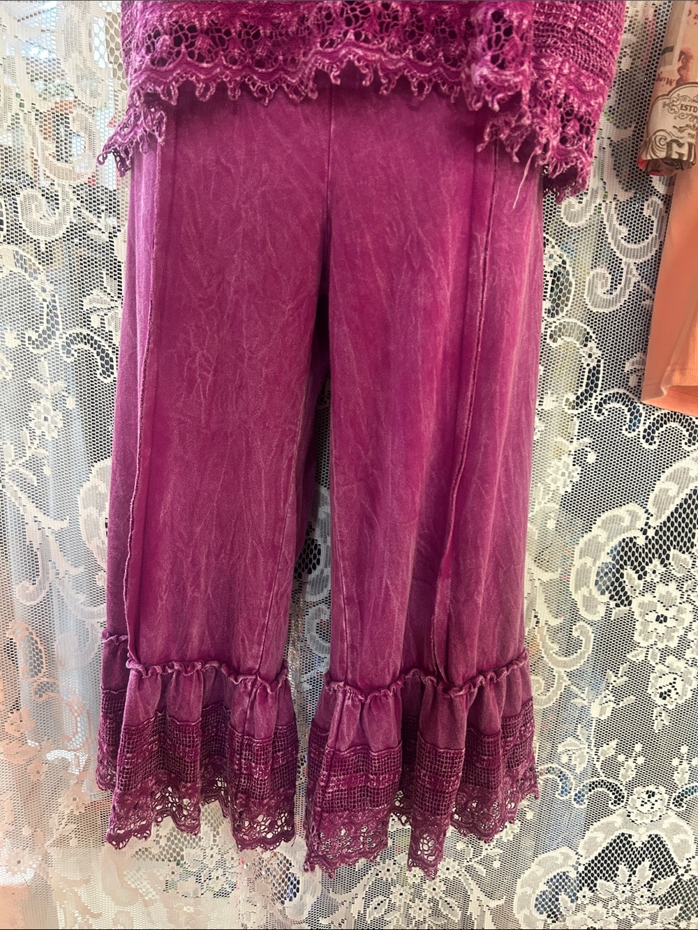 J her Magenta Lace Trim Wide-Leg Mineral Wash Pants